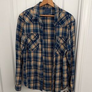Blue and Yellow Plaid Button-Up Shirt